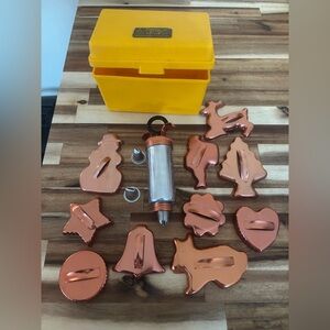 Vintage Land O’Lakes Butter Cookie  Kit Copper Cookie Cutters Yellow Storage Box